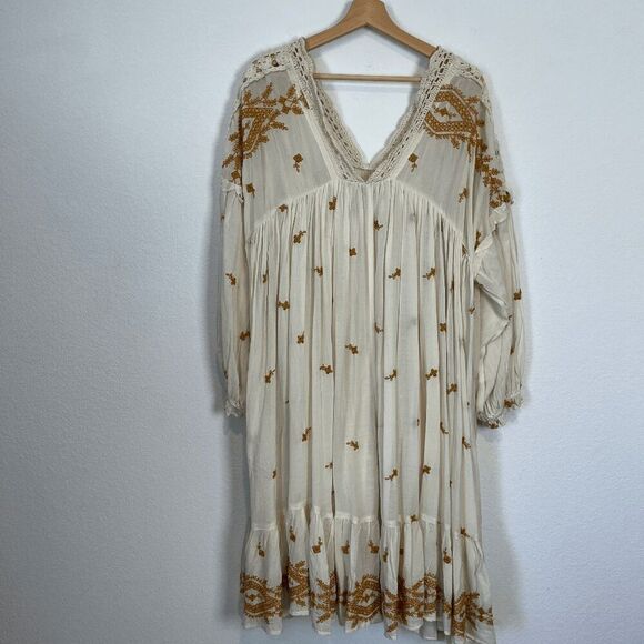 Free People Cream Lavender Fields Long Sleeve Trapeze Dress Women's Size Small - Picture 2 of 7